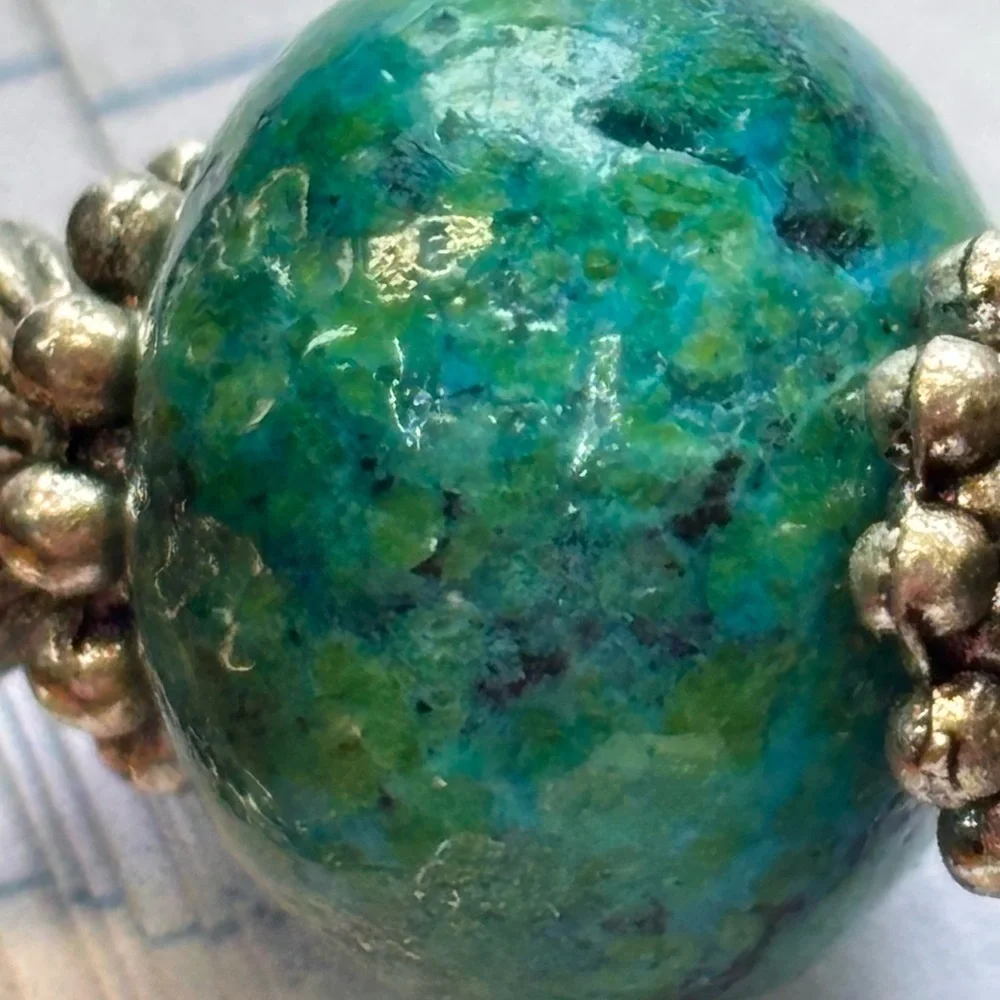 Chrysocolla Turquoise Blue Silver Tone Necklace with Larg Intricate Pendant - Picture 16 of 16